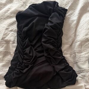 Black Ruched Strapless Dress
